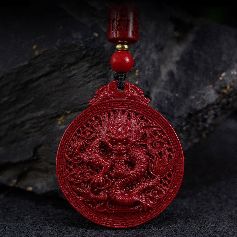 Wear FengShui Year of the Dragon Natural Cinnabar Dragon Protection Necklace Pendant