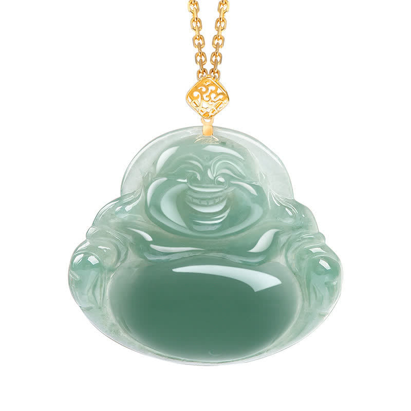 Wear FengShui Laughing Buddha Natural Jade Prosperity Abundance Necklace Pendant