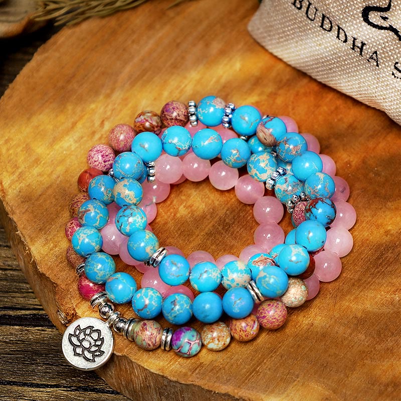 Wear FengShui Tibetan Purple Miano Real Bead Harmony Lotus Mala