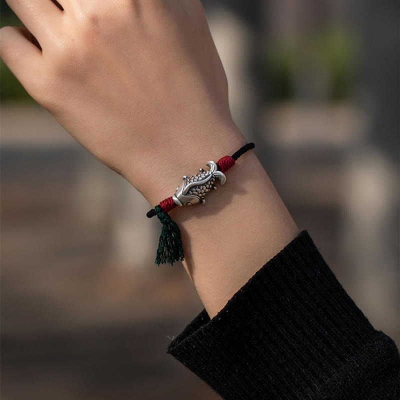 Wear FengShui 925 Sterling Silver Luck Koi Fish Braided Bracelet