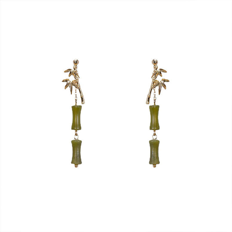 Wear FengShui 925 Sterling Silver Posts Copper Plated Gold Natural Peridot Bamboo Leaf Drop Earrings