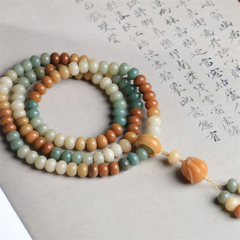 Wear FengShui 108 Mala Beads Gradient Bodhi Seed Buddha Hand Engraved Peace Bracelet