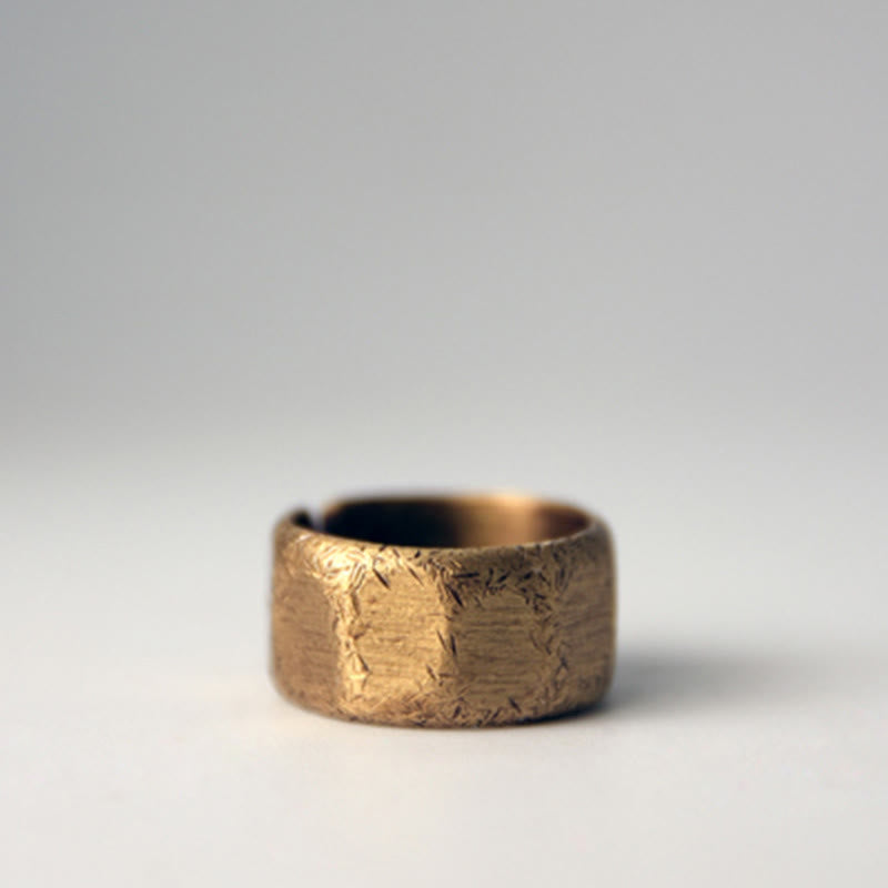Wear FengShui Tibetan Simple Design Copper Brass Frosted Wealth Ring