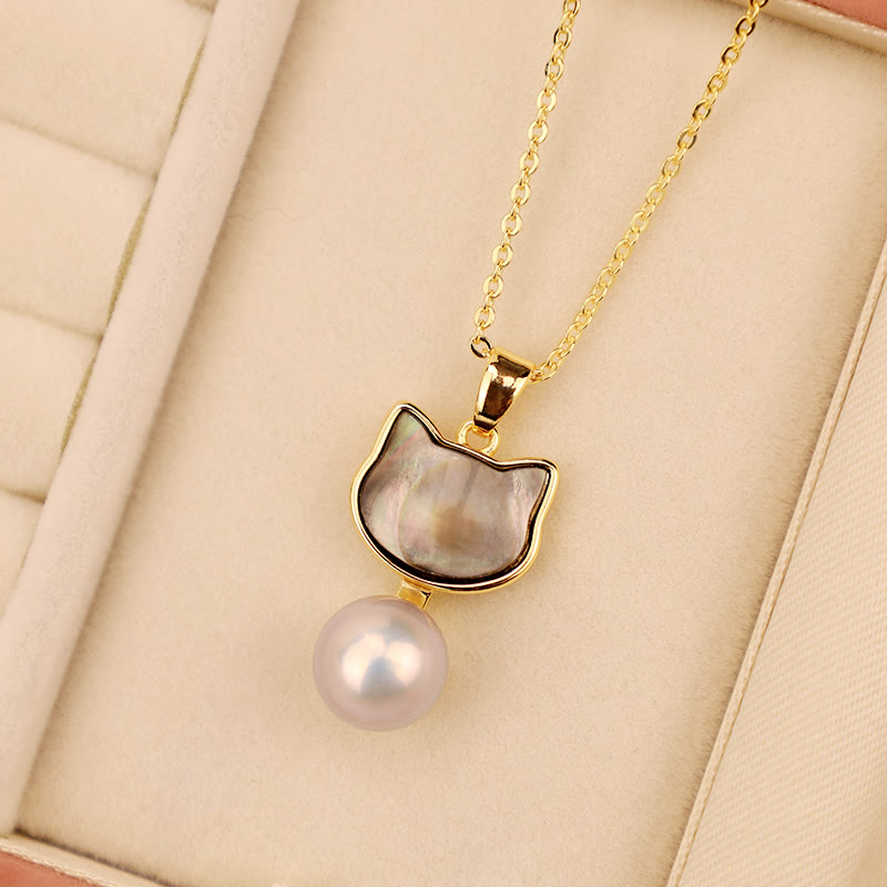 Wear FengShui Natural Pearl Copper Cat Healing Necklace Pendant Earrings