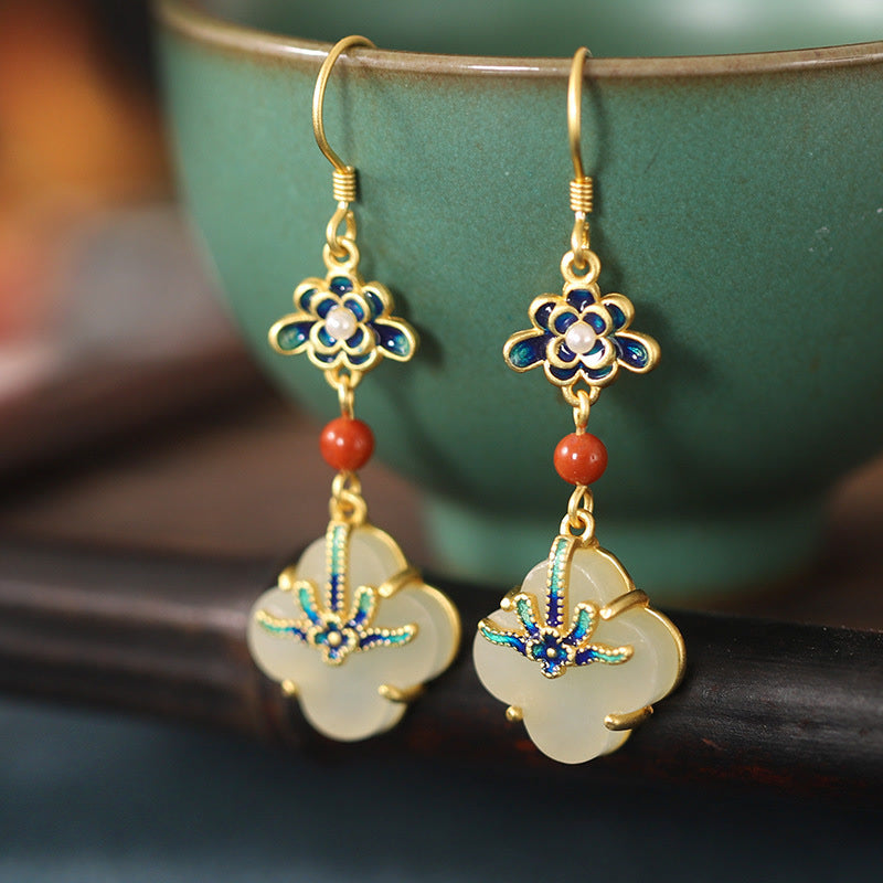 Wear FengShui Lucky Four Leaf Clover Jade Abundance Copper Earrings