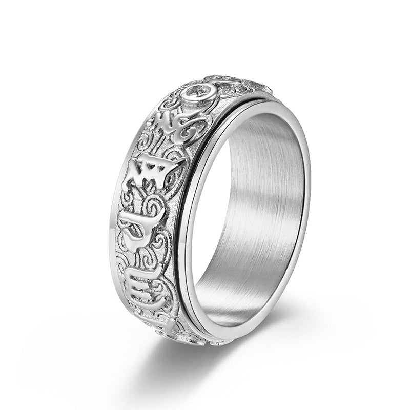 Wear FengShui Om Mani Padme Hum Balance Calm Titanium Steel Ring