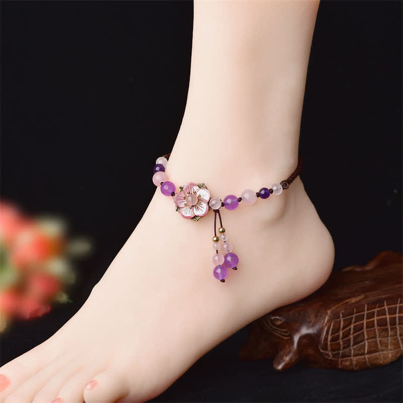 Wear FengShui Natural Amethyst Rose Quartz Crystal Charm Lucky Healing Anklet