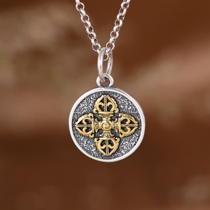 Wear FengShui 925 Sterling Silver Double Dorje Vajra Blessing Necklace Pendant