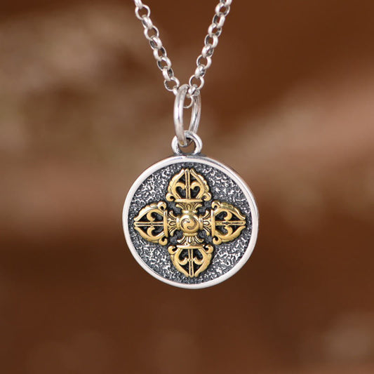 Wear FengShui 925 Sterling Silver Double Dorje Vajra Blessing Necklace Pendant