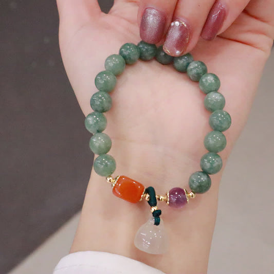 Wear FengShui Cyan Jade Lotus Pumpkin Wish Peace Buckle Amethyst Crystal Healing Bracelet