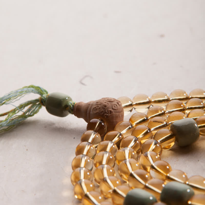 Wear FengShui 108 Mala Beads 925 Sterling Silver Citrine Sandalwood Turquoise Protection Prosperity Bracelet