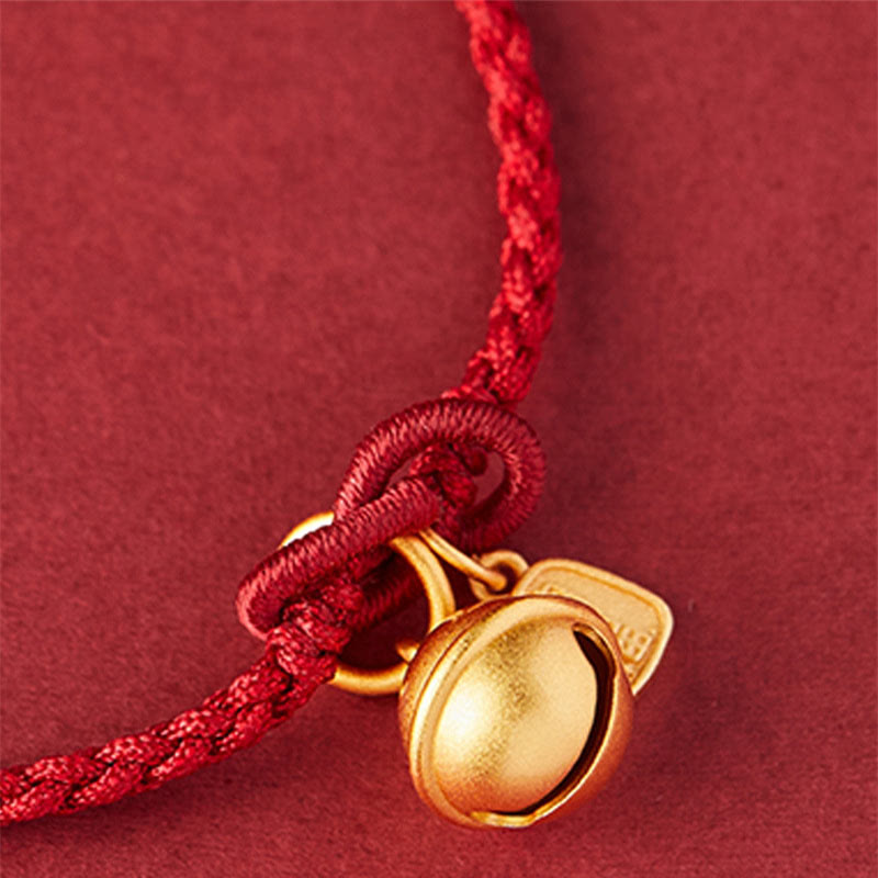 Wear FengShui Handmade Fu Character Charm Luck Happiness Bell Red Rope Bracelet