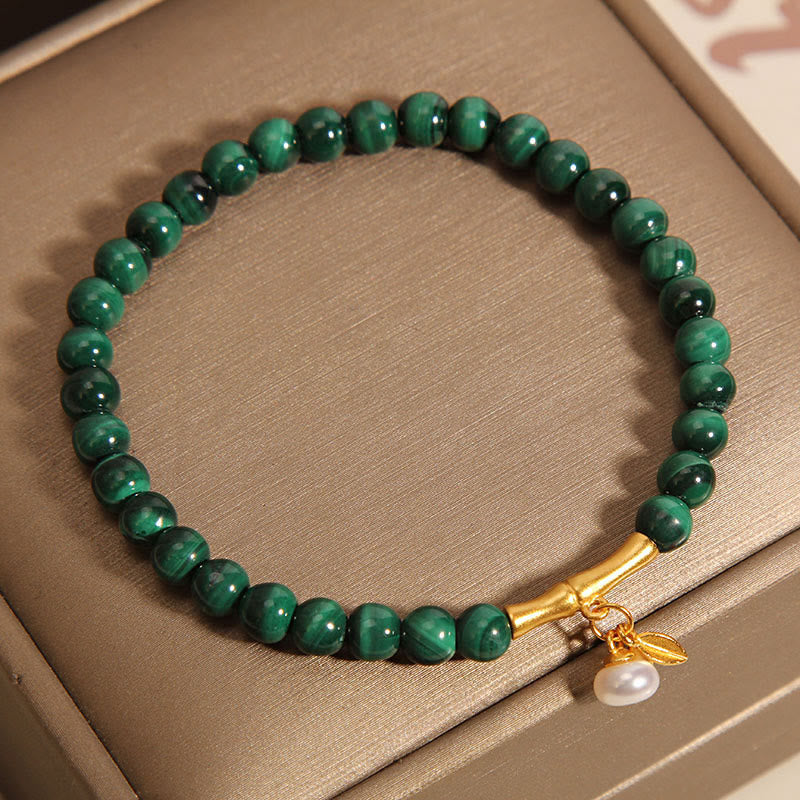 Wear FengShui Natural Malachite Pearl Lucky Bamboo Anti-Anxiety Bracelet