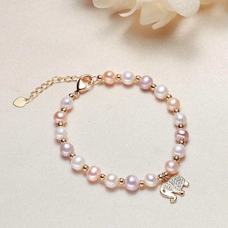 Wear FengShui 18K Gold Plated Pearl Elephant Zircon Charm Sincerity Bracelet