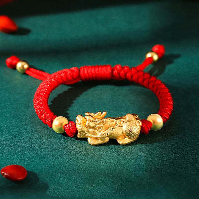 Sterling Silver PiXiu Wealth Vajra Knot String Braided Kids Child Bracelet