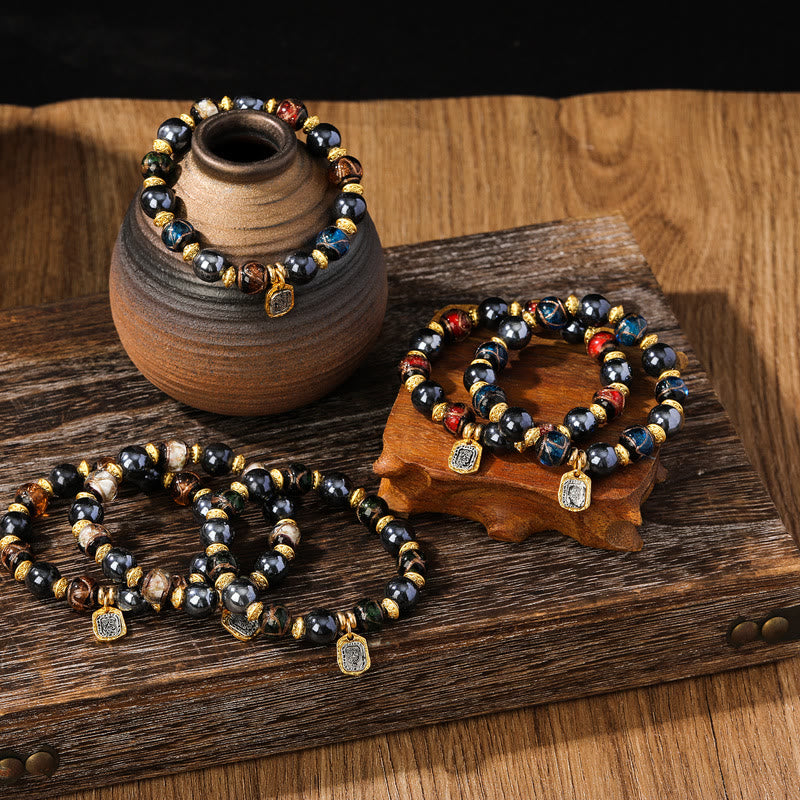 Wear FengShui Tibetan Zakiram Goddess of Wealth Liuli Glass Incense Ash Porcelain Bead Luck Bracelet