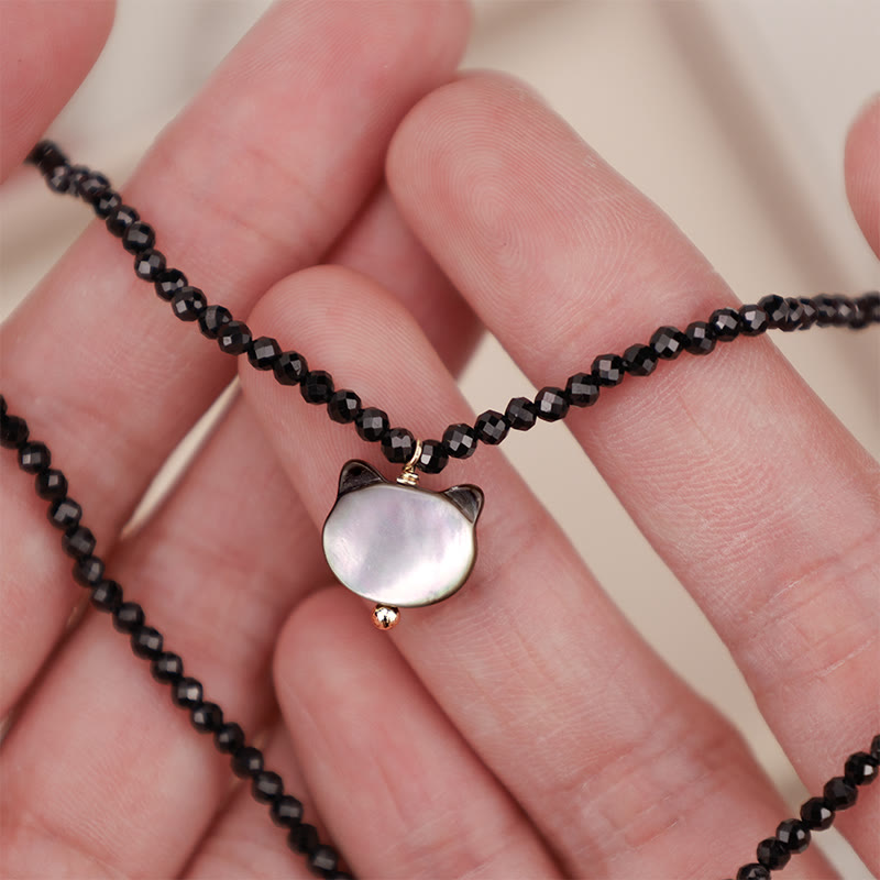 Wear FengShui Black Spinel Cute Cat Motivate Choker Necklace