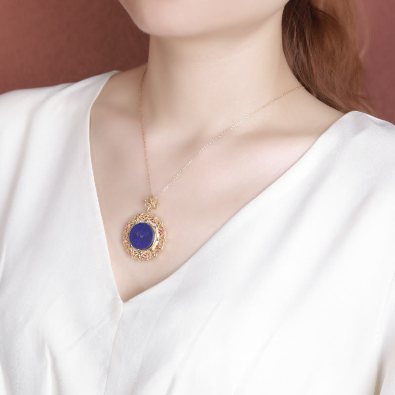 Wear FengShui 925 Sterling Silver Plated Gold Lazurite Positive Necklace Pendant