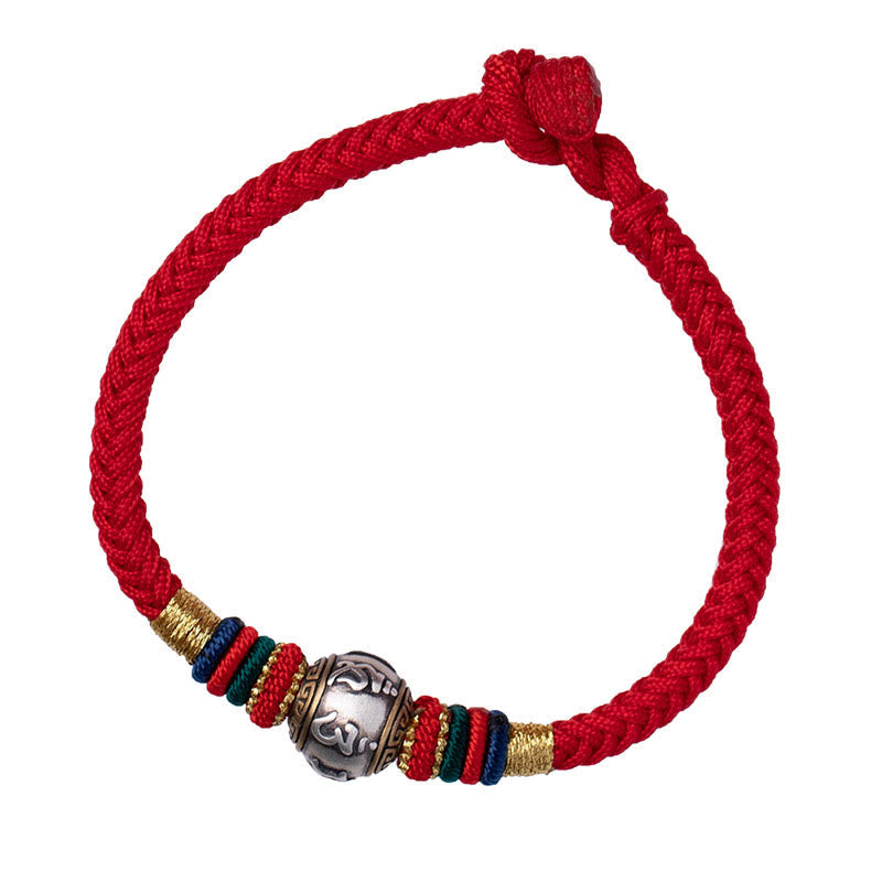 Wear FengShui 925 Sterling Silver Tibet Handmade Om Mani Padme Hum Luck Protection King Kong Knot Braided Bracelet