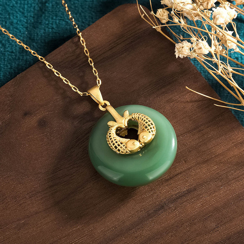 Wear FengShui Cyan Jade Koi Fish Luck Necklace Pendant