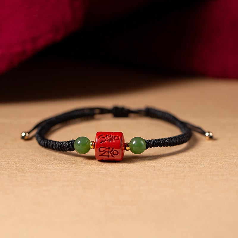 Wear FengShui Tibetan Cinnabar Om Mani Padme Hum Engraved Blessing Braided Rope Bracelet