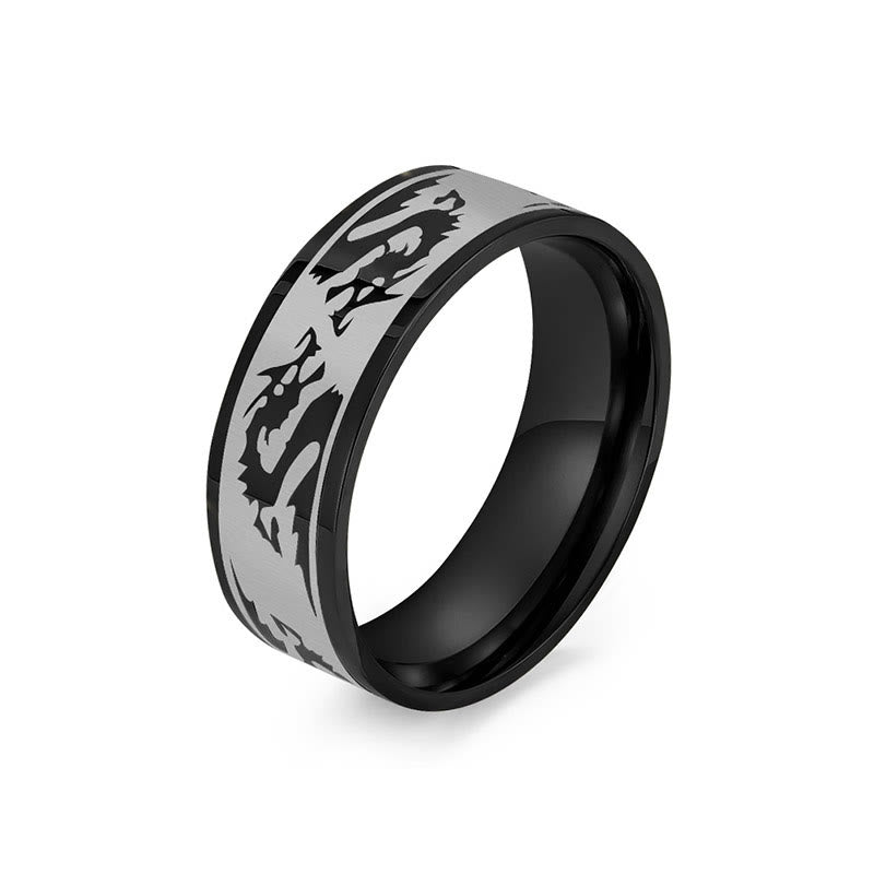 Wear FengShui Dragon Carved Protection Strength Titanium Steel Ring