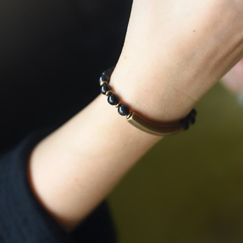 Wear FengShui Red Jasper Moss Agate Black Obsidian Crystal Copper Peace Couple Bracelet