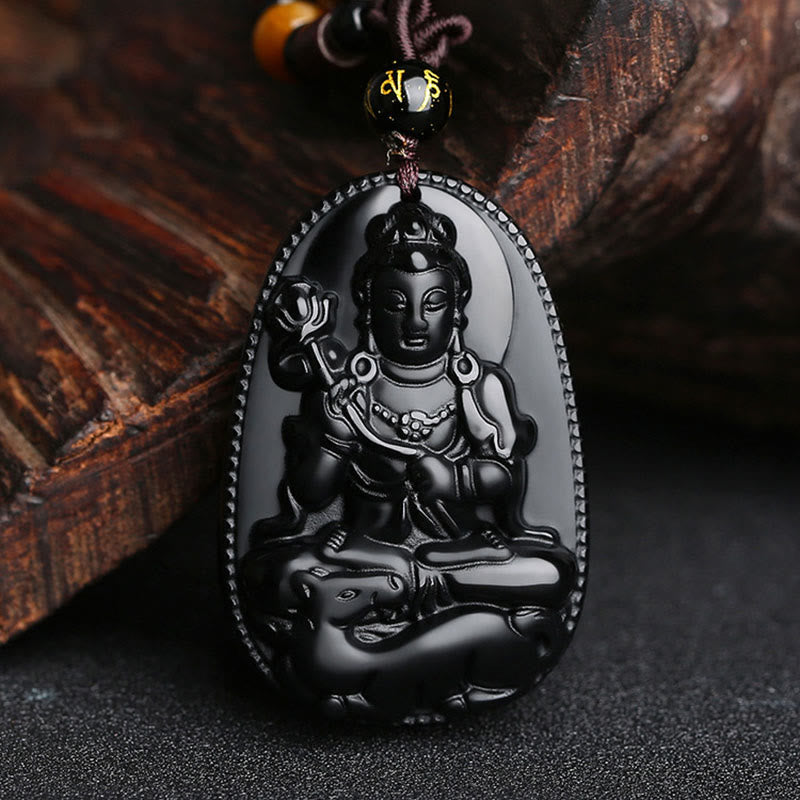 Wear FengShui Chinese Zodiac Natal Buddha Natural Black Obsidian Purification Necklace Pendant