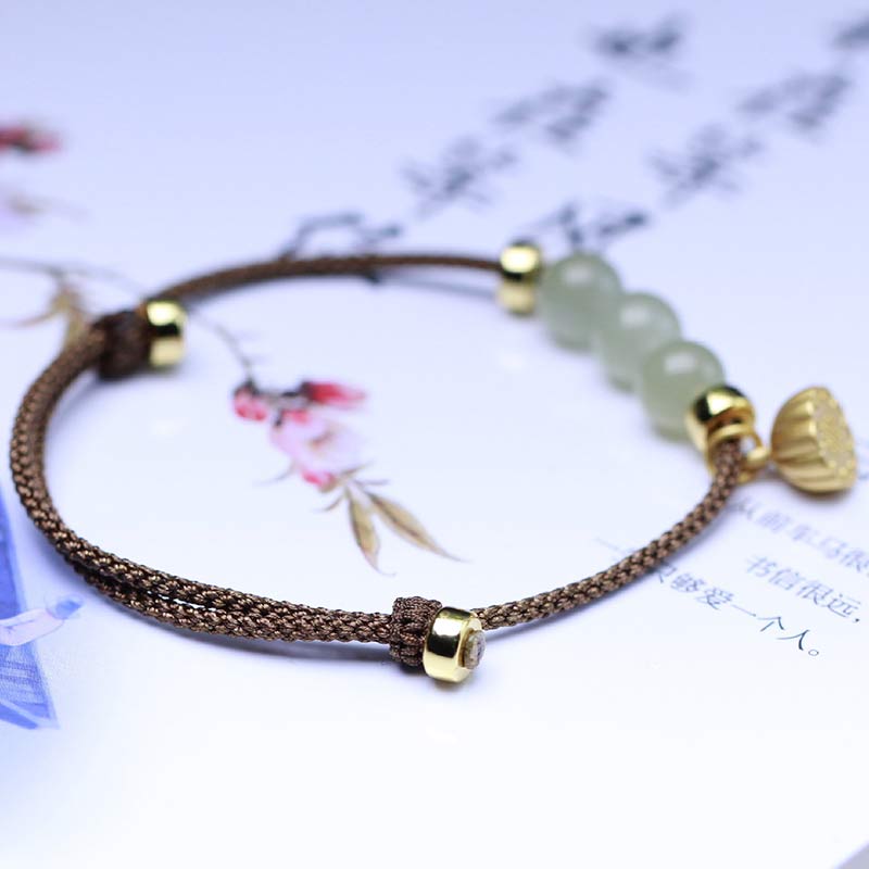Wear FengShui Natural Jade Lotus Seed Strength Red String Weave Bracelet