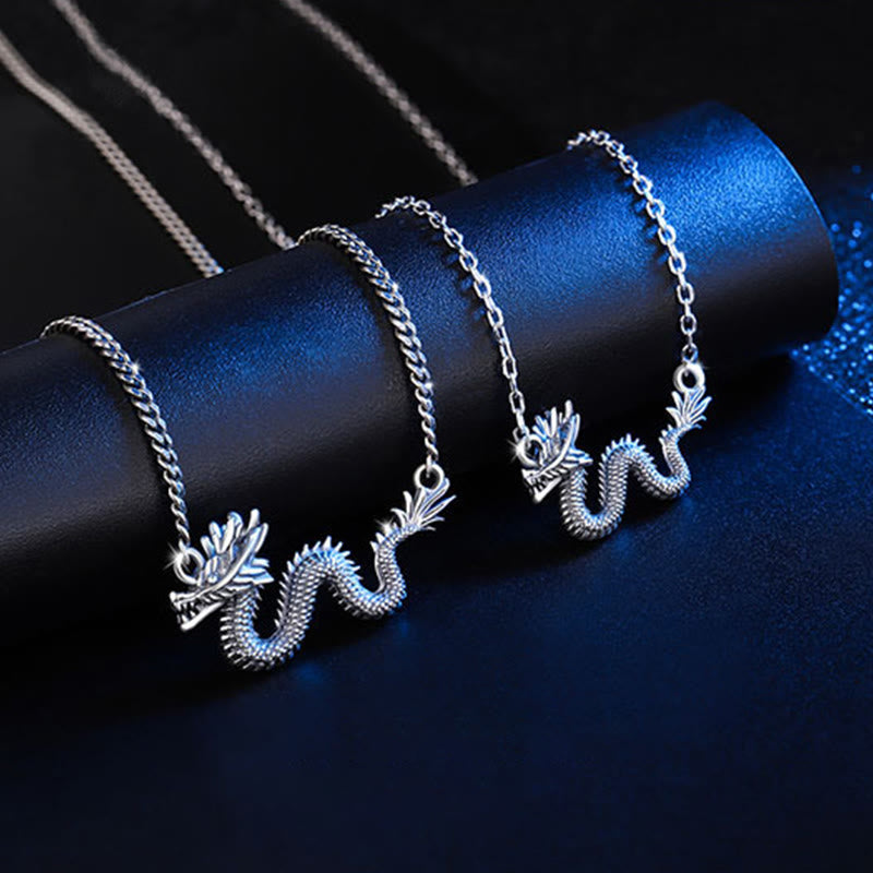 Wear FengShui 925 Sterling Silver Year Of The Dragon Auspicious Dragon Protection Chain Necklace Pendant