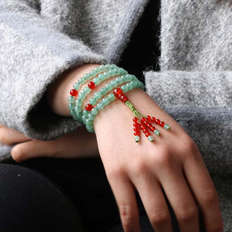 Wear FengShui 108 Beads Green Aventurine Red Agate Luck Mala Bracelet
