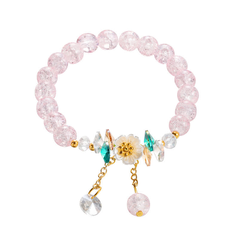Wear FengShui Simple Design Flower Charm Glass Bead Bracelet