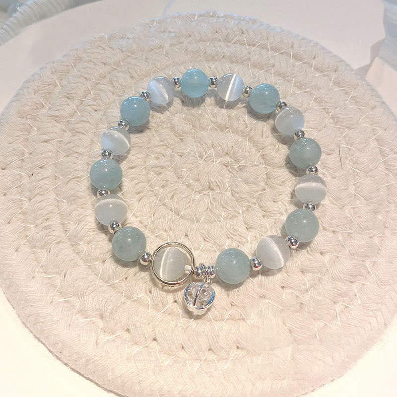 Wear FengShui 925 Sterling Silver Cat's Eye Aquamarine Support Charm Bracelet