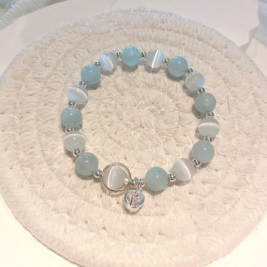 Wear FengShui 925 Sterling Silver Cat's Eye Aquamarine Support Charm Bracelet