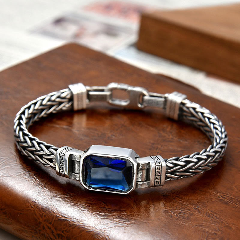 Wear FengShui Retro Blue Acrylic Dragon Keel Braided Design Healing Wealth Buckle Bracelet