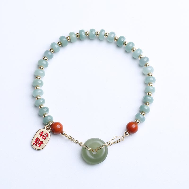 Wear FengShui Natural Hetian Jade Red Agate Peace Buckle Lucky Fortune Bracelet