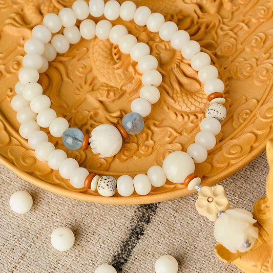 Wear FengShui Tibetan White Jade Bodhi Lotus Blessing Bracelet