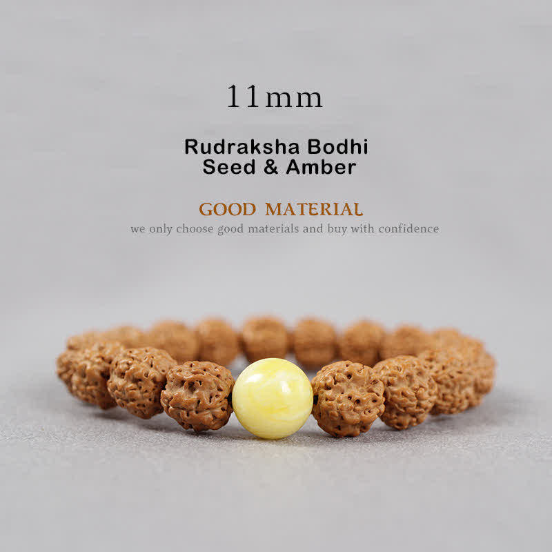 Wear FengShui Tibet Rudraksha Bodhi Seed Dzi Bead Amber Turquoise Wealth Bracelet