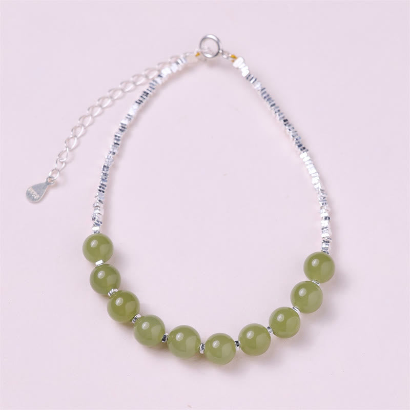 Wear FengShui 925 Sterling Silver Hetian Jade Bead Luck Chain Bracelet