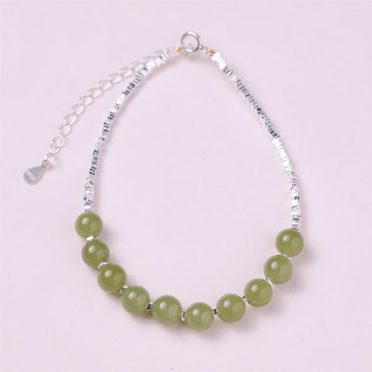 Wear FengShui 925 Sterling Silver Hetian Jade Bead Luck Chain Bracelet