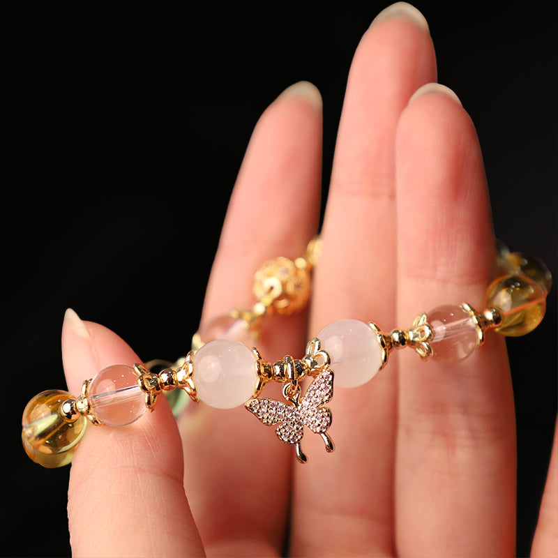 Wear FengShui Citrine Moonstone Butterfly Charm Prosperity Protection Bracelet