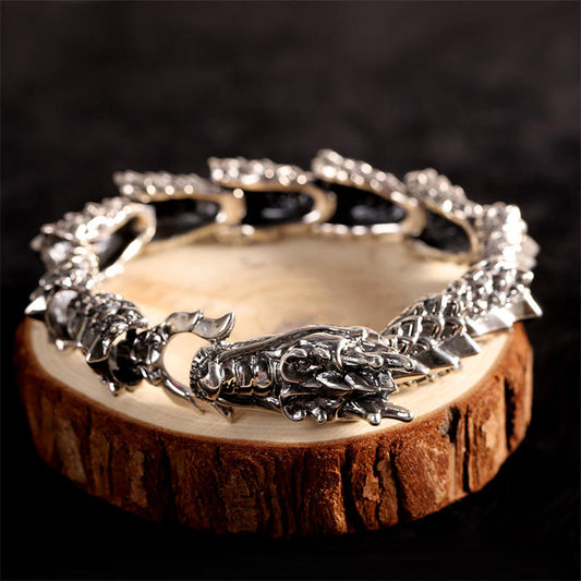 Wear FengShui 925 Sterling Silver Dragon Luck Success Bracelet Bangle