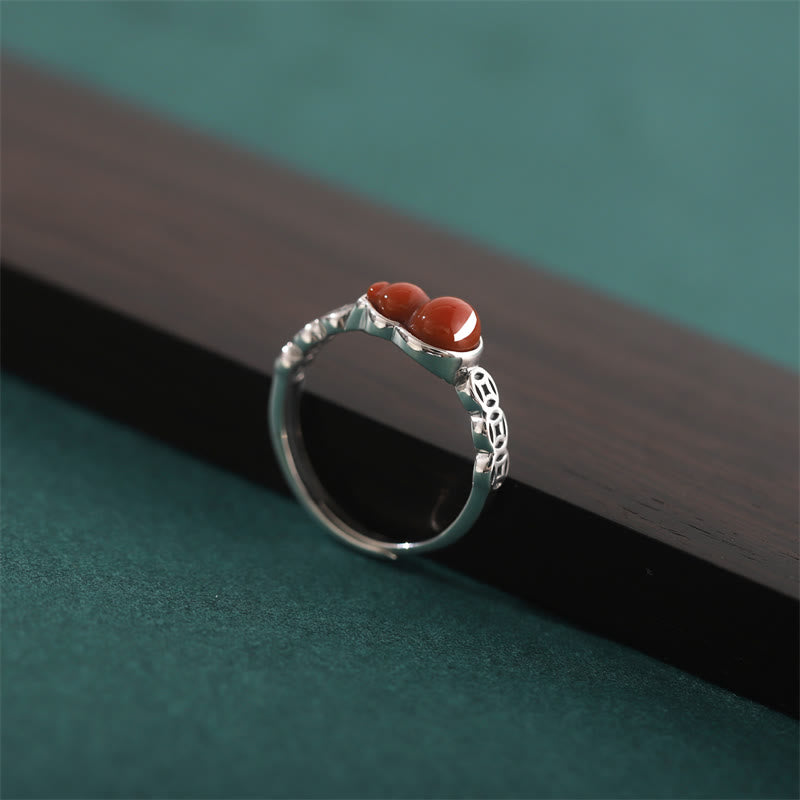 Wear FengShui 925 Sterling Silver Red Agate Gourd Copper Coin Self-acceptance Ring