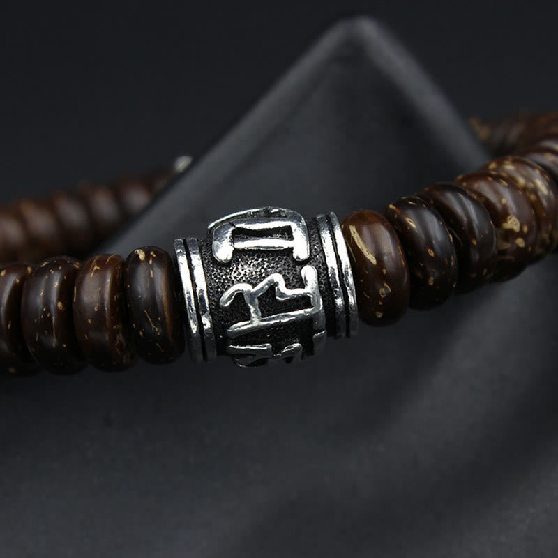 Wear FengShui Natural Tibetan Coconut Shell Om Mani Padme Hum Positive Bracelet