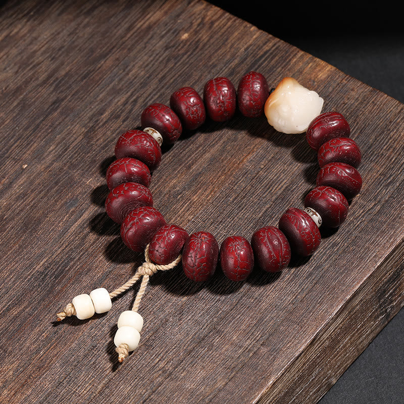 Wear FengShui Tibet Bodhi Seed Dzi Bead Dancing Lion Luck Bracelet Wrist Mala