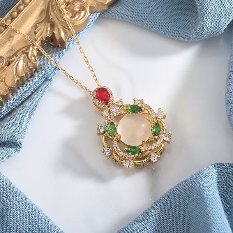 Wear FengShui Cyan Jade Red Crystal Luck Necklace