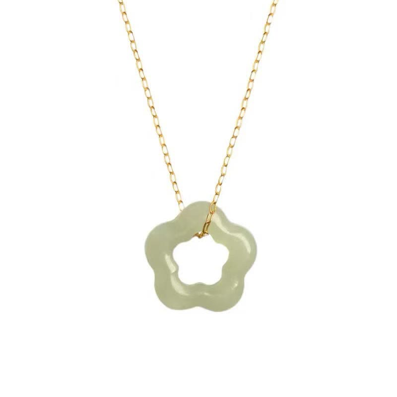 Wear FengShui Dainty Hetian Jade Cyan Jade Luck Floral Charm Necklace Pendant