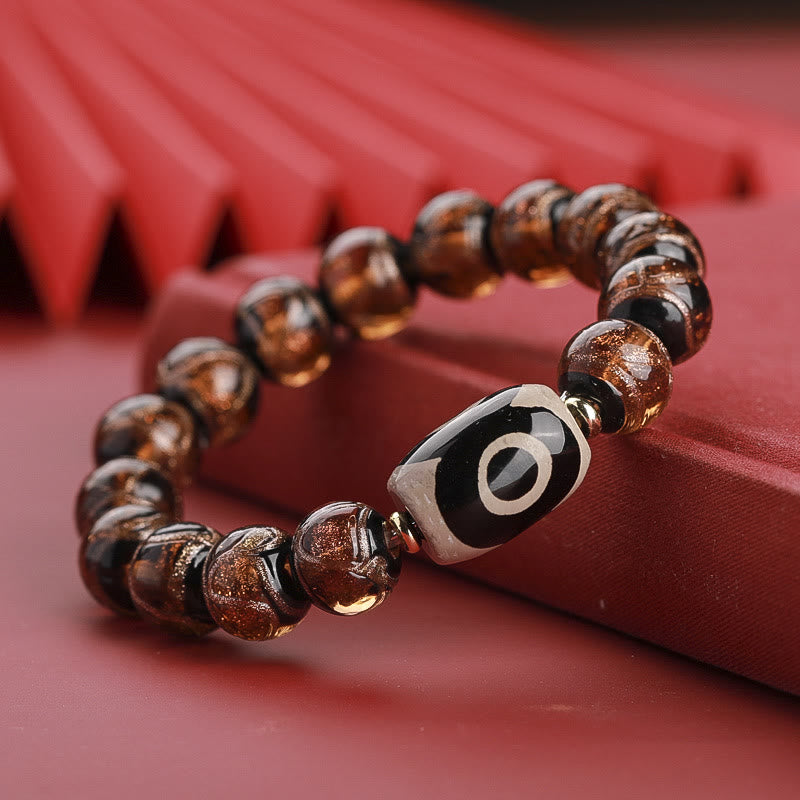 Wear FengShui Tibetan Nine-Eye Dzi Bead Three-eyed Dzi Bead Liuli Glass Bead Wealth Bracelet