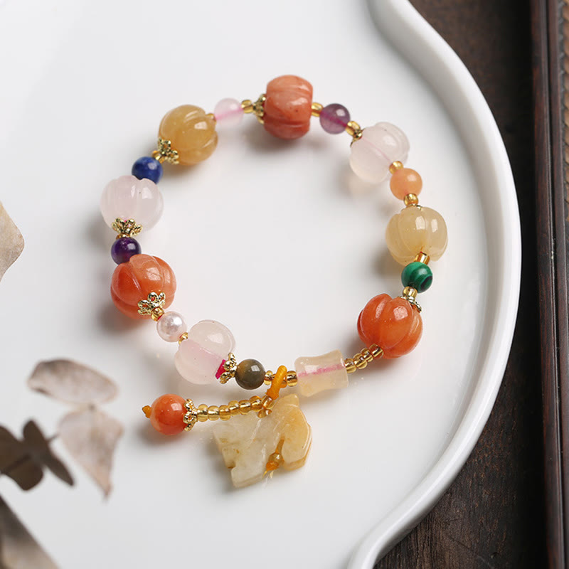 Wear FengShui Natural Golden Silk Jade Crystals Gourd Pixiu Pumpkin Beads Wealth Charm Bracelet