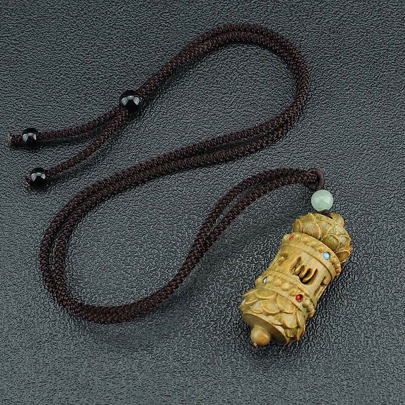 Wear FengShui Tibet Green Sandalwood Rosewood Om Mani Padme Hum Lotus Positive Soothing Necklace Pendant